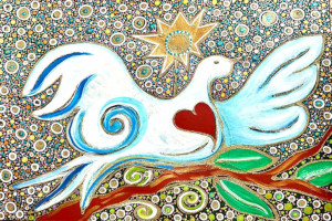 Dove with red heart and star