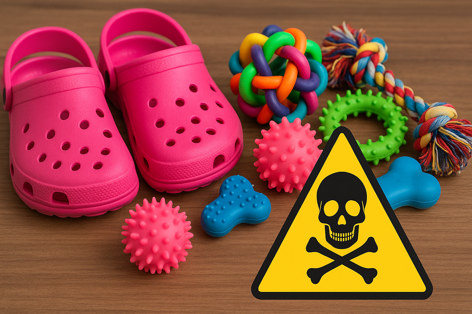 Vergleich toxischer Chemikalien in Crocs-Schuhen und Hundespielzeug