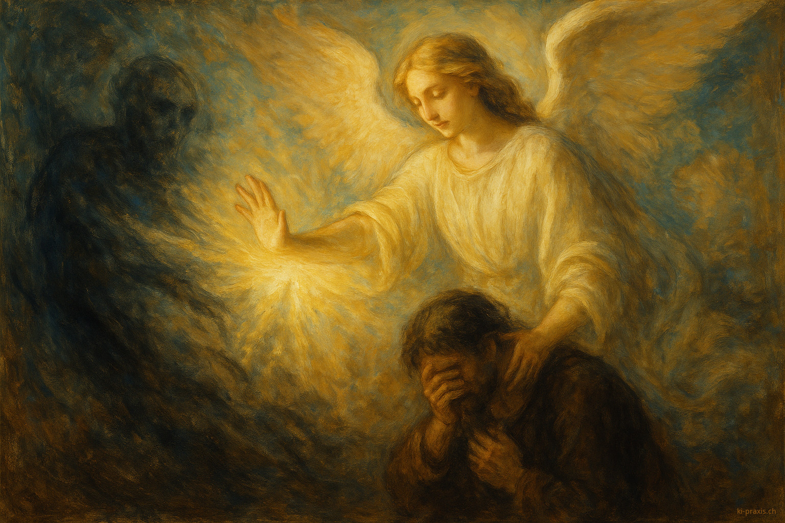 Radiant angel banishing evil and heals the sick